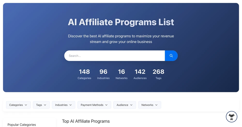 A comprehensive directory of 120+ AI affiliate programs across multiple categories