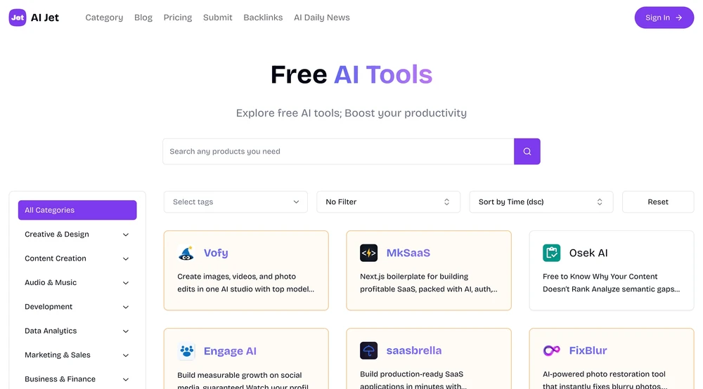 Explore free AI tools, boost your productivity