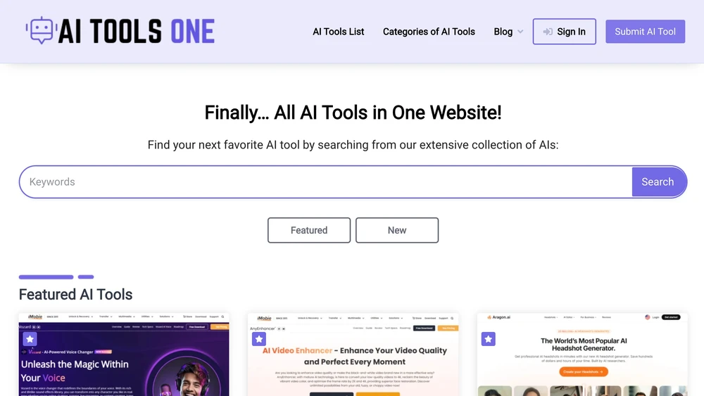 All AI tools in one website