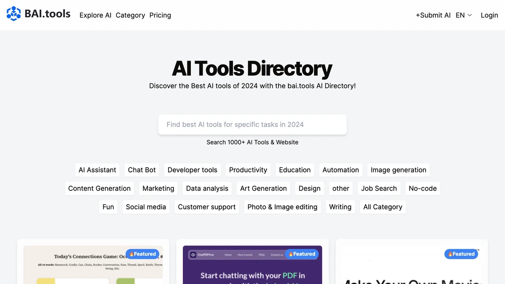 Discover the best AI tools of 2024 with the bai.tools AI directory