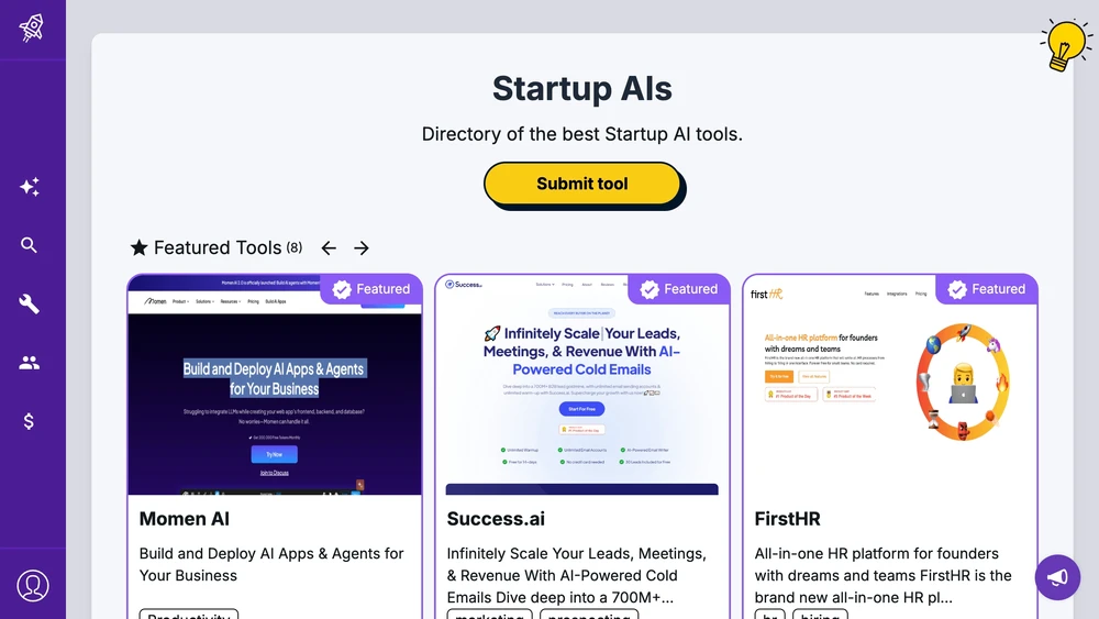 Directory of the best startup AI tools